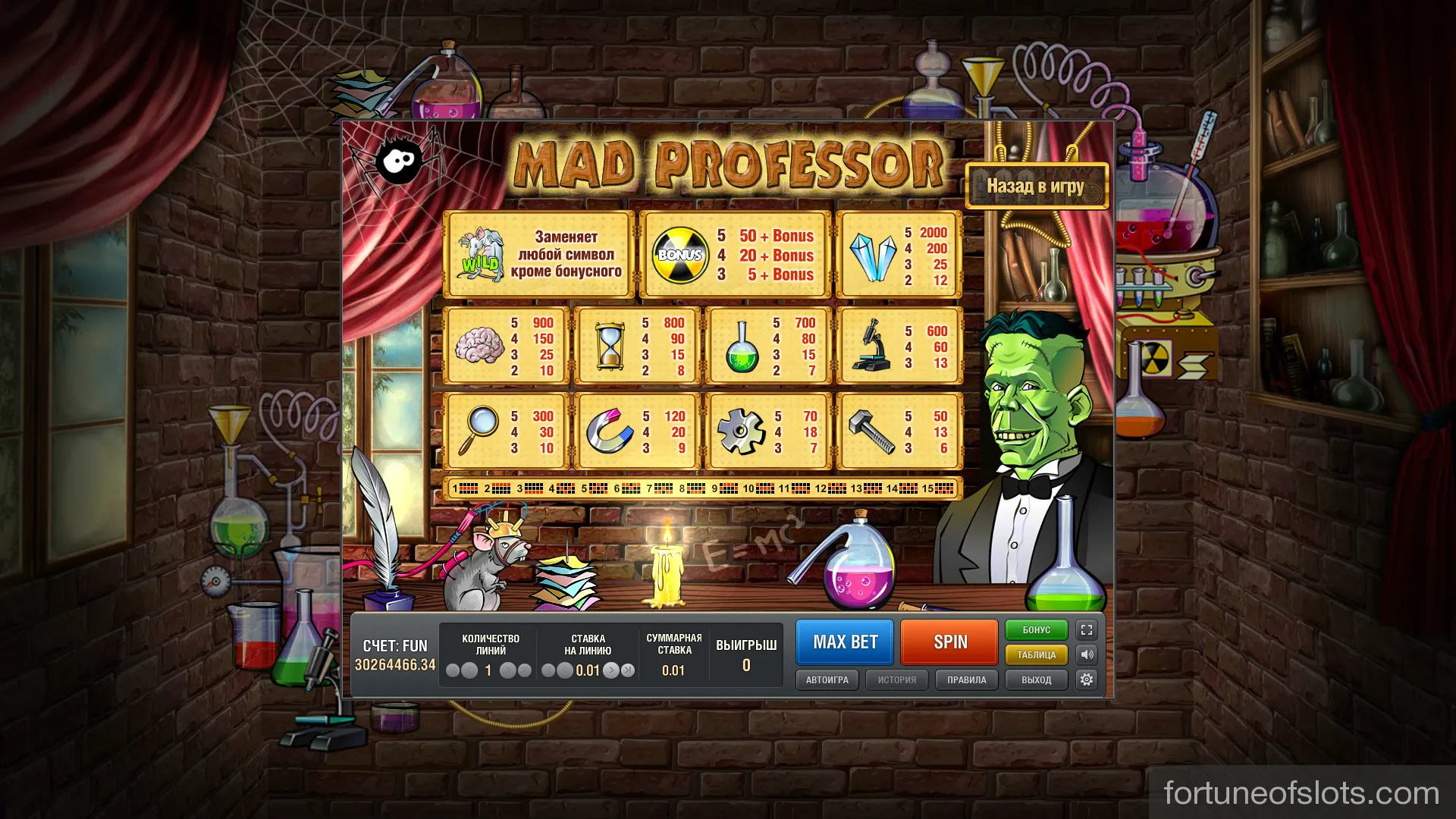 Игровые автоматы Mad Professor